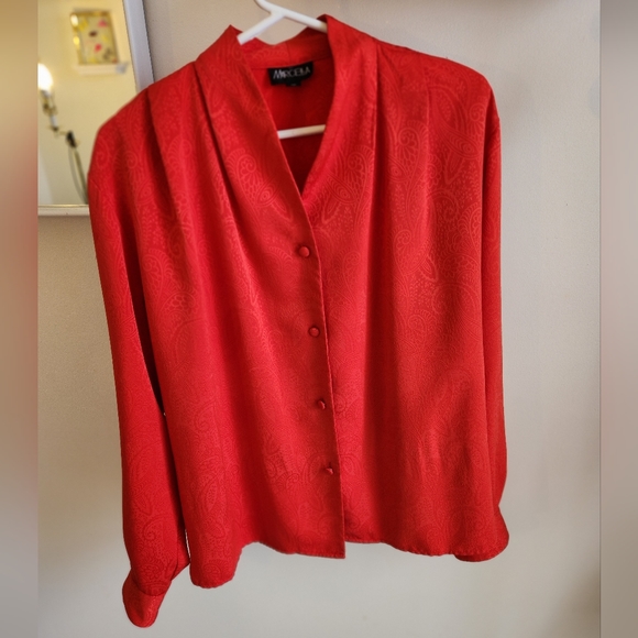 2/$30 Vintage Silky Red Blouse - Picture 2 of 10